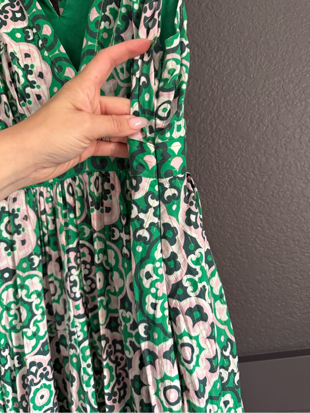 BODEN • NWT cotton maxi tie neck tank dress - 8 petite green white - Picture 6 of 12